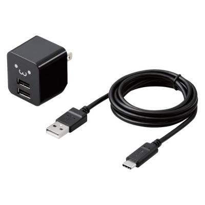 【アウトレット】エレコム AC充電器 USB-Aメス2ポート Cケーブル同梱 1.2m ブラックフェイス MPA-ACCX01BF 1個