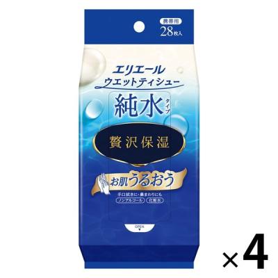 ウェットティッシュ ノンアルコール エリエールウエットティシュー純水タイプ贅沢保湿携帯用 1セット（28枚入×4個）大王製紙