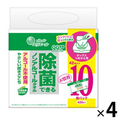 ウェットティッシュ エリエール除菌できるノンアルコールタオル詰め替え 1箱（42枚入×40個）4パック 大王製紙