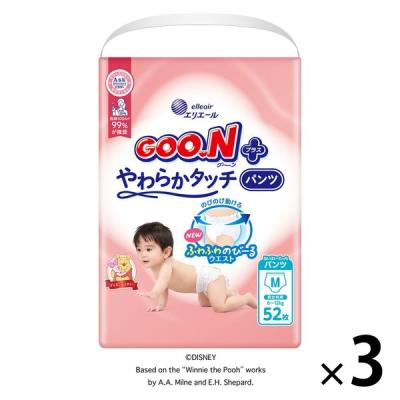 グーンプラス おむつ パンツ やわらかタッチ M（6〜12kg）1セット（52枚入×3パック）男女共用 大王製紙