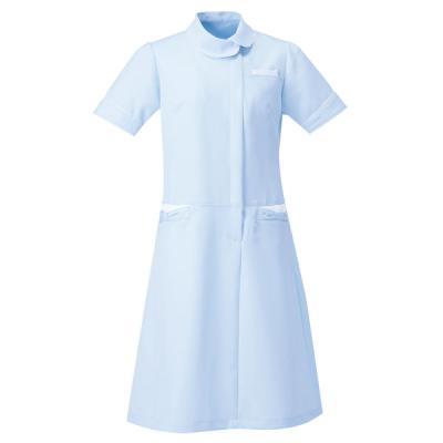 【アウトレット】AITOZ（アイトス） アシンメトリーカラーワンピース ナースワンピース 医療白衣 半袖 サックス×ホワイト S 861114