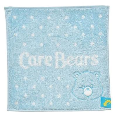 【アウトレット】丸眞 ケアベア パステルドットフェイス ミニタオル ブルー 1枚　ハンドタオル　ハンカチタオル　子供向け