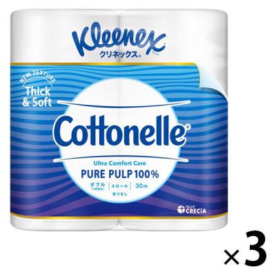 トイレットペーパー 4ロール入 パルプ ダブル 30m クリネックス コトネル 1セット（3パック） 日本製紙クレシア