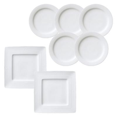 【アウトレット】【数量限定・お得セット】 おもてなし7点セット ホワイト（スクエアプレート26.5cm×2枚+プレート18cm×5枚） ノリタケ