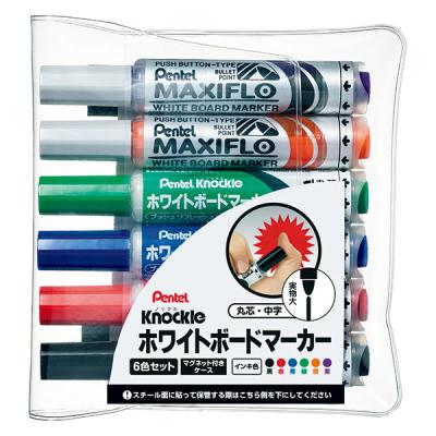 【アウトレット】【Goエシカル】訳あり ぺんてる ホワイトボードマーカーノックル中字6色セット EMWLM-6MOS 1セット