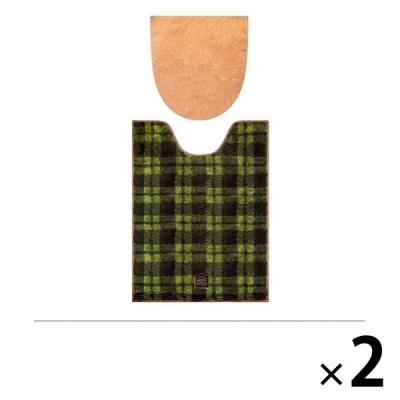 【アウトレット】Cafesulu？ロングトイレマット+フタカバー 2点セットタータンチェック 1パック2セット（トイレマット2枚、フタカバー2枚）