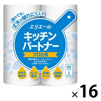 キッチンペーパー ロール キッチンパートナー　プロ仕様 1セット（190カット×2ロール×16パック） エリエール
