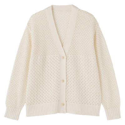 無印良品 婦人　コットン透かし編みニット　長袖カーディガン Ｓ アイボリー  良品計画