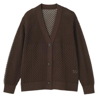 無印良品 婦人　コットン透かし編みニット　長袖カーディガン Ｓ ブラウン  良品計画
