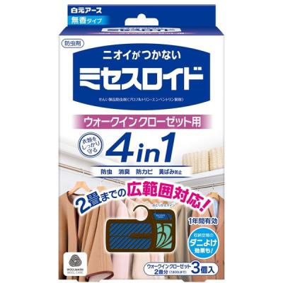 ミセスロイド ウォークインクローゼット用 1年防虫 1箱（3個入） 白元アース