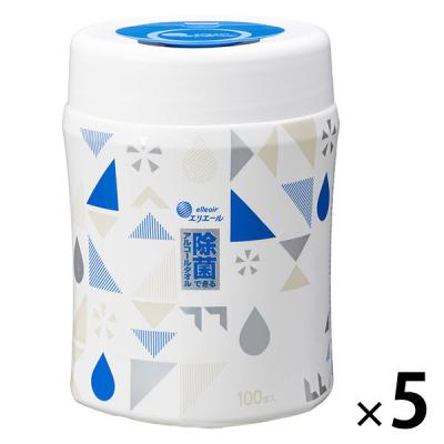 オリジナルデザイン ウェットティッシュ　除菌シート アルコール除菌　ボトル本体　 1セット（100枚入×5個）エリエール 除菌できるアルコールタオル 限定