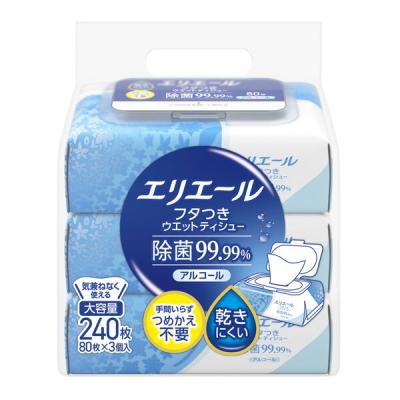 ウェットティッシュ エリエール フタつきウエットティシュー アルコール除菌99.99% 1パック(80枚入×3個) 大王製紙
