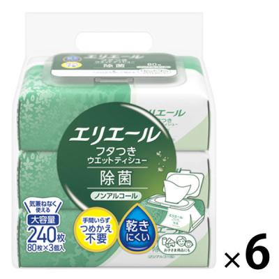 ウェットティッシュ エリエール フタつきウエットティシュー ノンアルコール除菌1セット（1パック80枚入×3個)×6） 大王製紙