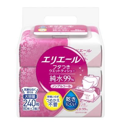 ウェットティッシュ エリエール フタつきウエットティシュー 純水99% 1パック(80枚入×3個) 大王製紙