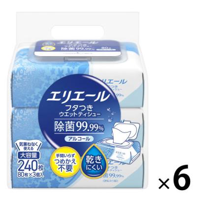 ウェットティッシュ エリエール フタつきウエットティシュー アルコール除菌99.99% 1セット（1パック80枚入×3個)×6） 大王製紙