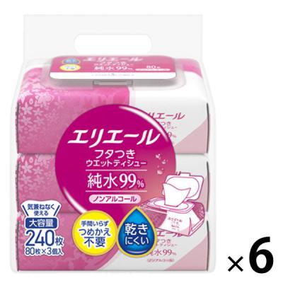 ウェットティッシュ エリエール フタつきウエットティシュー 純水99% 1セット（1パック(80枚入×3個)×6） 大王製紙