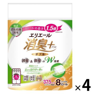 トイレットペーパー 8ロール入 パルプ ダブル 37.5m エリエール 消臭+トイレットティシュー ほのかに香るタイプ 1セット（4パック）