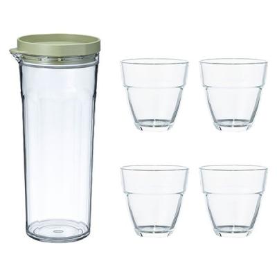 【アウトレット】HARIO (ハリオ) 5点セット 冷水筒 1個 耐熱グラス 4個 食洗機対応 1セット(5点)