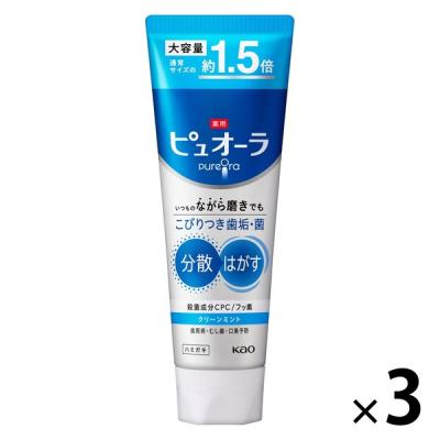 歯磨き粉 大容量 薬用ピュオーラ クリーンミント 170g 1セット（3本） 花王 虫歯・口臭・歯肉炎予防