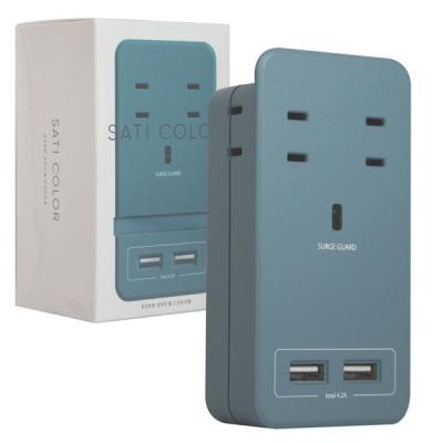 【アウトレット】ファーゴ 電源タップ USB充電器 壁挿しタイプ 2P式/4個口 USB×2 雷サージ付 SATI COLOR CT221BL