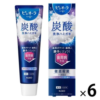 歯磨き粉 フッ素 ピュオーラ 炭酸ハミガキ 95g 1セット（6本） クリスタルソーダ 花王 炭酸洗浄 歯周病予防
