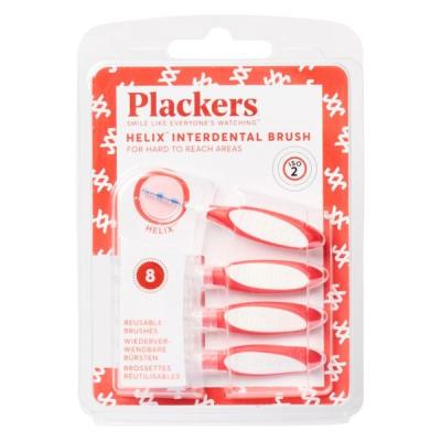 【アウトレット】Plackers プラッカーズ タフスパイラル 歯間ブラシ 赤 0.5mm 8本入 ラニール社