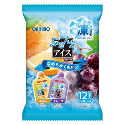 【アウトレット】ぷるんとアイス　みかん＋グレープ 1セット（1袋（12個入）×3個）　オリヒロ　凍らせるなめらかアイス　ミニパウチタイプ