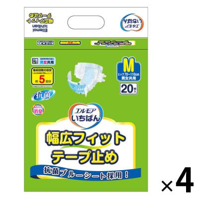 エルモアいちばん　大人用紙おむつ　幅広フィットテープ止め　M　1箱（80枚：20枚入Ｘ4パック）　カミ商事