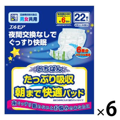 エルモア いちばんたっぷり吸収朝まで快適パッド 男女共用 4971633712195 1セット(132枚入：22枚入×6パック)