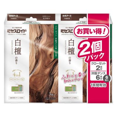 ミセスロイド ミセスロイド クローゼット・洋服ダンス用 1年防虫 白檀の香り 1パック（1箱（3個入）×2個） 白元アース