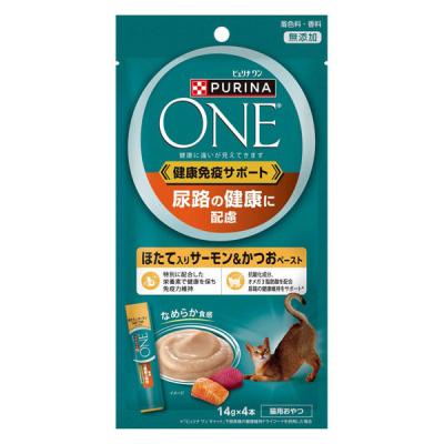 ピュリナワン 猫 健康免疫サポート 尿路の健康に配慮 ほたて入りサーモン＆かつおペースト 56g（14g×4本）1袋 ネスレ日本 キャットフード
