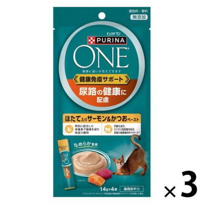 ピュリナワン 猫 健康免疫サポート 尿路の健康に配慮 ほたて入りサーモン＆かつおペースト 56g（14g×4本）3袋 ネスレ日本 キャットフード