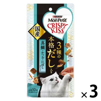 モンプチ クリスピーキッス 3種の本格だし入り 真鯛 かつお にぼしだし入り 30g 3袋 ネスレ日本 キャットフード 猫用 おやつ