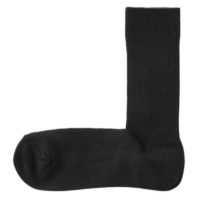 無印良品 メンズ 紳士 足なり直角 ズレ落ちにくいリブ編み靴下 再生コットン ２５〜２７ｃｍ 黒 良品計画