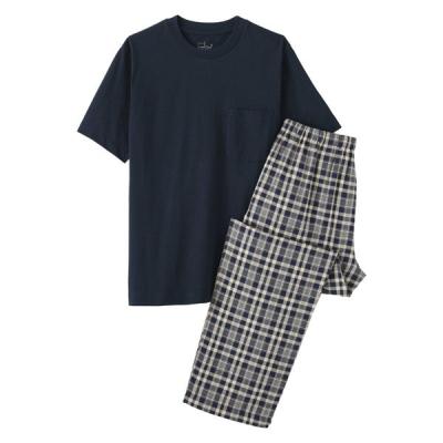 無印良品 メンズ 紳士 二重ガーゼ 半袖ルームウェアセット 紳士Ｍ ネイビー×ネイビーチェック 良品計画