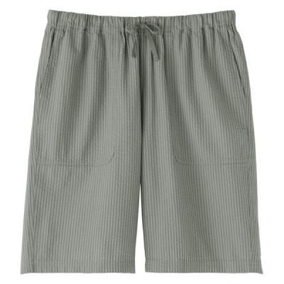 無印良品 メンズ 紳士 透かし サッカー織り ショートパンツ 紳士Ｌ カーキストライプ 良品計画