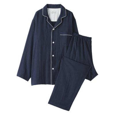 無印良品 メンズ 紳士 脇に縫い目のない 二重ガーゼ長袖パジャマ 紳士Ｍ ダークネイビー 良品計画
