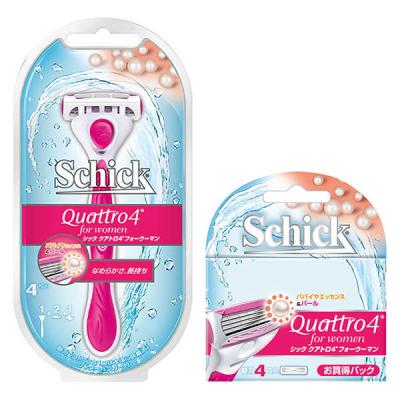 【本体替え刃セット】 クアトロ4フォーウーマン ホルダー ＋ 替刃（4個入） 女性用 カミソリ 剃刀 シック Schick ロングセラー