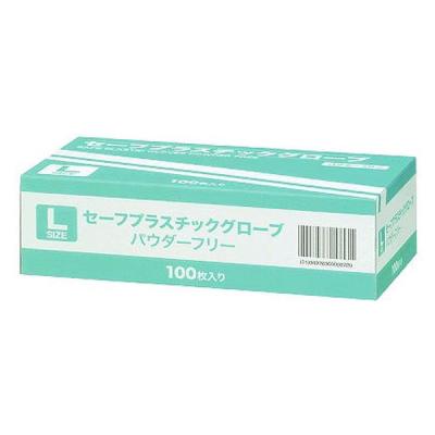 YAMAZEN（山善）　セーフプラスチックグローブ　パウダーフリー　Lサイズ 　YTB-L　1箱（100枚入）（使い捨てグローブ）
