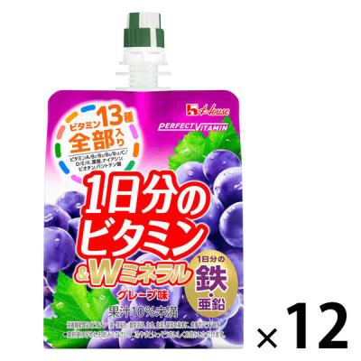 パーフェクトビタミン 1日分のビタミン＆Ｗミネラルゼリー　グレープ味　1セット（1個（180g）×12）　鉄・亜鉛