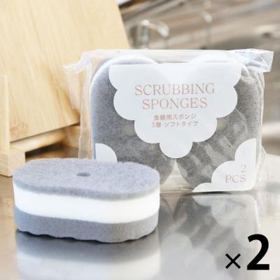 （限定）キッチンスポンジ 泡立ちコンパクト キズをつけにくい ソフトタイプ 2パック（2個入×2） オリジナル