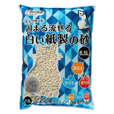 クリーンミュウ 猫砂 固まる流せる白い紙製の砂 6.5L シーズイシハラ