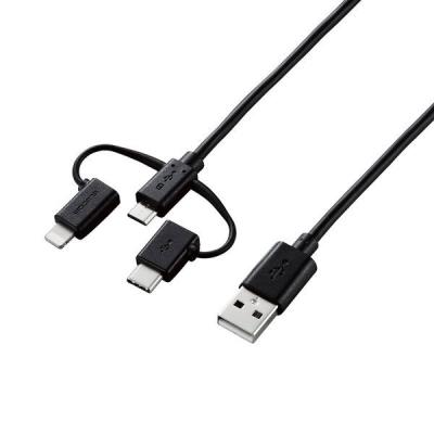 USBケーブル 3in1 USB（A）[オス]-[オス]microB・Type-C・ライトニング 0.3m MPA-AMBLCAD03BK