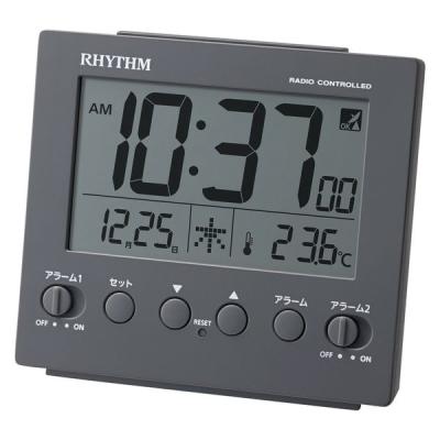 【アウトレット】RHYTHM（リズム） フイットウェーブD236 ダークグレー 置時計 [電波 温度 カレンダー] 幅100×高さ91mm 1個