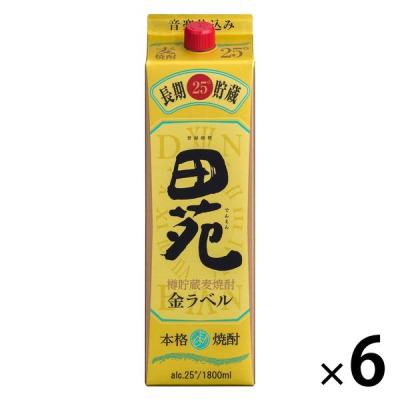 田苑 麦焼酎 金ラベル 25度 1.8L 1800ml パック 6本 樽貯蔵 田苑酒造
