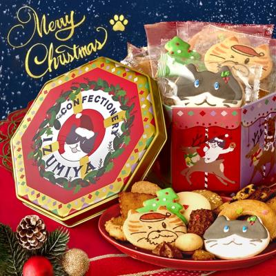 クリスマス 2025 限定 スイーツ ギフト お菓子 焼き菓子 泉屋 クッキー缶 お菓子缶 ねこ 猫 かわいい 送料無料
