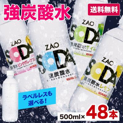 【フレーバーが選べる★強炭酸 ZAO SODA 48本】 炭酸水 500ml 48本 2ケース 送料無料 強炭酸 LIFEDRINK 無糖 ソーダ 最安値に挑戦中