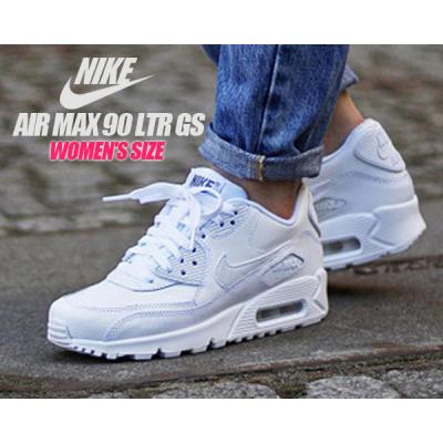 21激安通販 割引クーポン配布中 Nike Air Max 90 Leather Gs ナイキ エア マックス 90 レザー Gs 3412 100 大人も履けるキッズモデル ウィメンズ レディース スニーカー ランニングシューズ スニーカー