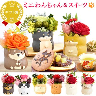 誕生日 プレゼント 犬 女性 花 ギフト プリザーブドフラワー スイーツ 和菓子 お菓子 花とスイーツ かわいい おしゃれ ケース入り 50代 60代 70代 80代