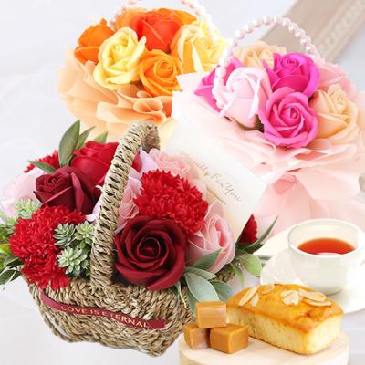誕生日 プレゼント 花とスイーツ 花 スイーツ セット ギフト お菓子 おしゃれ シャボンフラワー ソープフラワー 花とお菓子 女性 60代 70代
